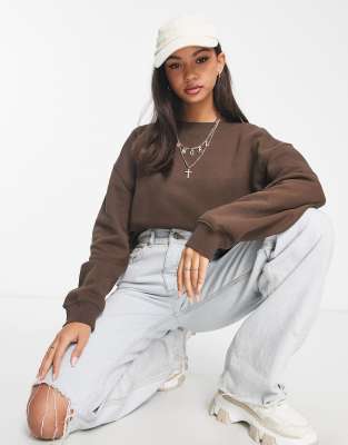 Pull&Bear basic crew neck sweatshirts in brown