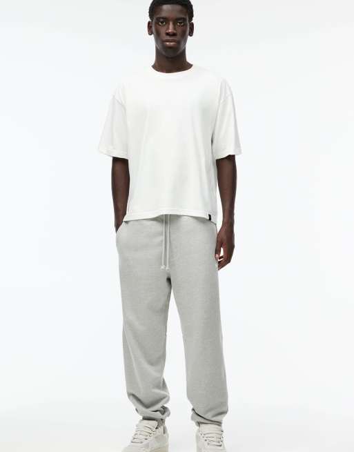 Pull&Bear basic fleece cuffed joggers in grey
