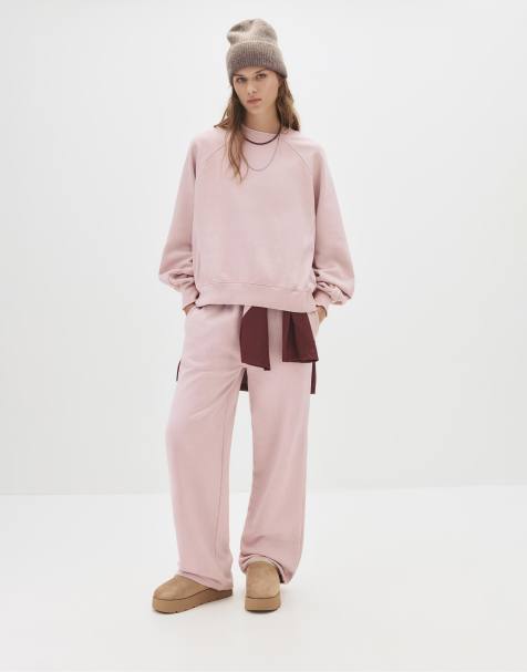 Pull&Bear Basic fleece sweatshirt in pink - view 1