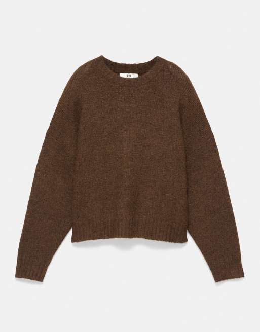 Pull&Bear basic gebreide trui in bruin met wol, 6 van 7