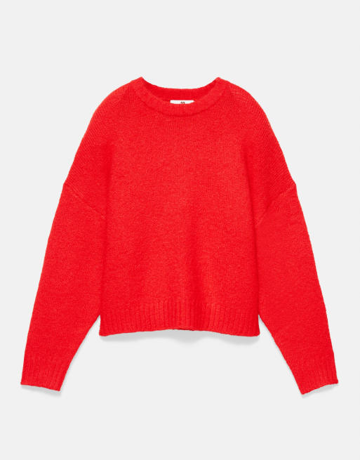 Pull&Bear basic gebreide trui in rood met wol, 6 van 7