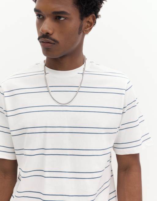 Pull&Bear - Basic gestreept T-shirt van katoen met korte mouwen in wit en blauw, 3 van 7