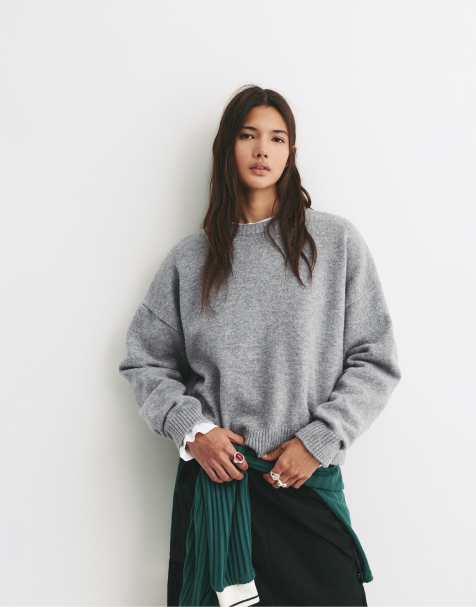 Pull&Bear – Basic – Gråmelerad, stickad tröja - view 1