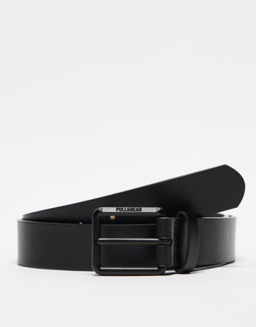 Pull&Bear – Basic-Gürtel aus Kunstleder in Schwarz