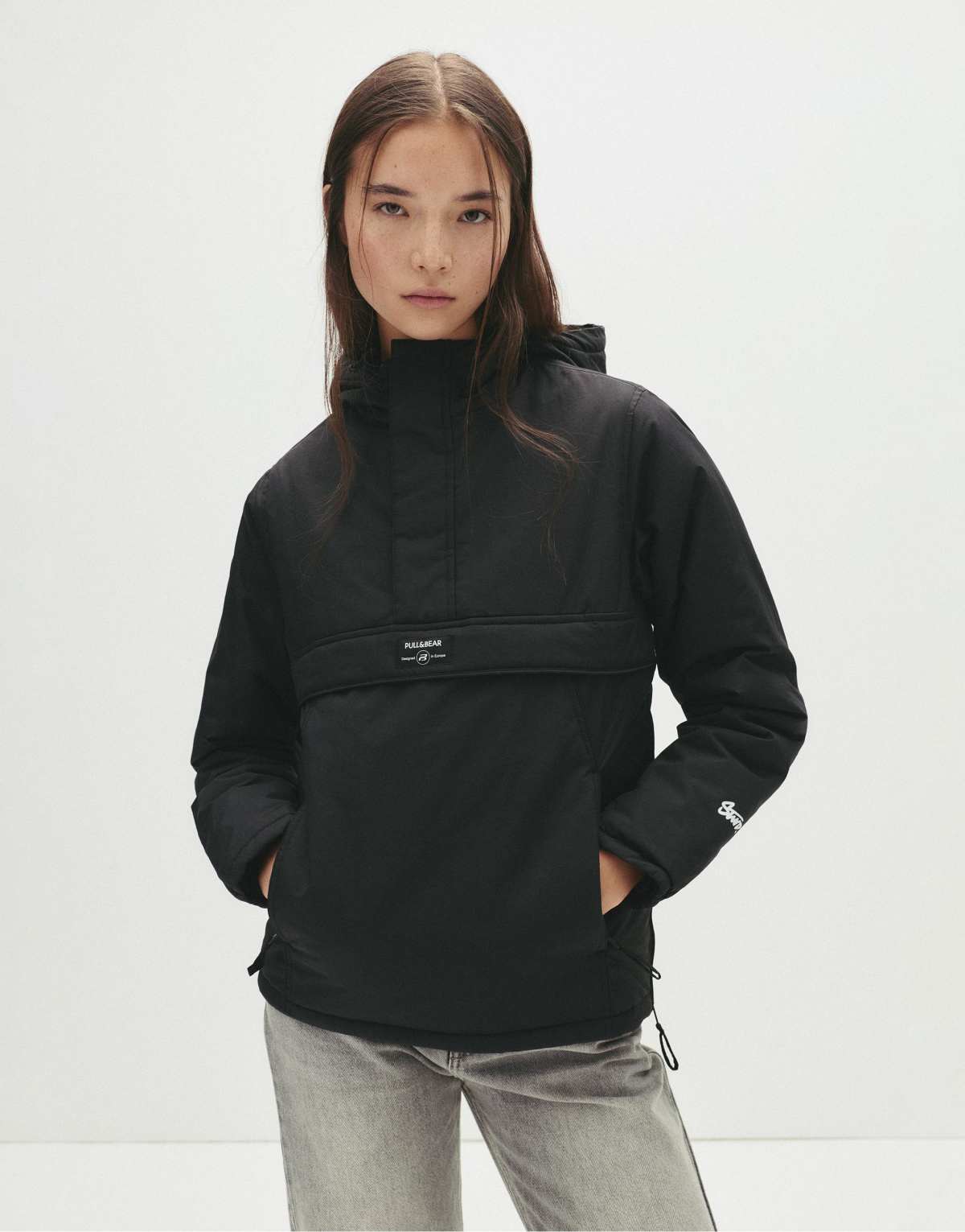 Pull&Bear Basic hooded jacket in black