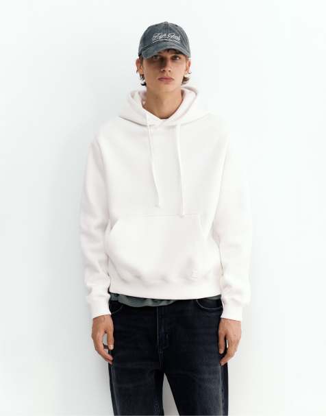 Pull&Bear Basic hooded sweatshirt in off white - view 1