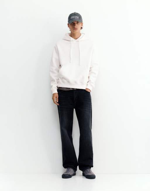 Pull&Bear Basic hooded sweatshirt in off white, 4 of 7