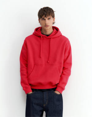 Pull&Bear Basic hooded sweatshirt in red