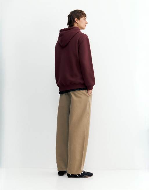 Pull&Bear basic hoodie in bordeauxrood, 2 van 7