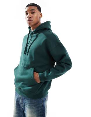 Pull & Bear Basic Hoodie In Bottle Green