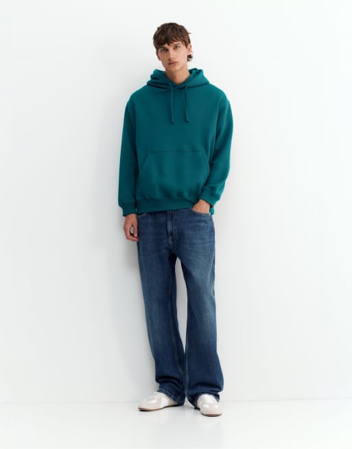 Pull&Bear basic hoodie in donkergroen, 4 van 7