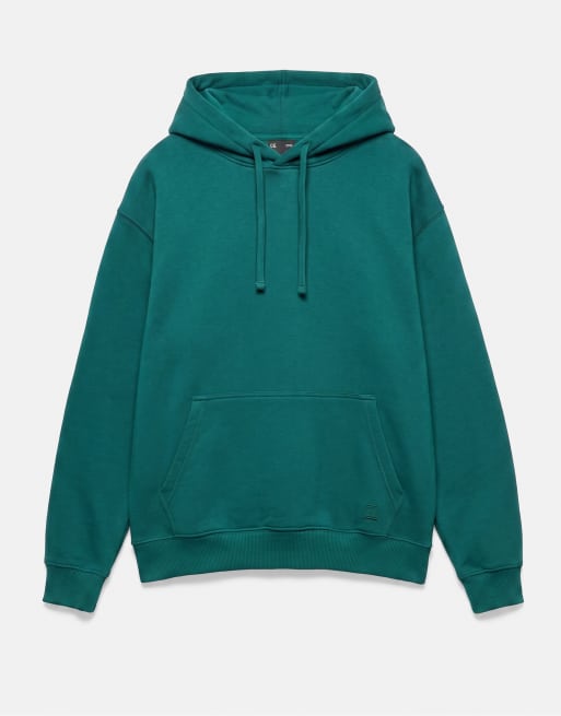 Pull&Bear basic hoodie in donkergroen, 5 van 7