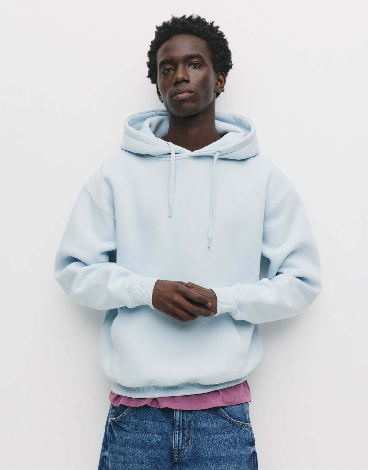 Pull&Bear Basic hoodie in sky blue