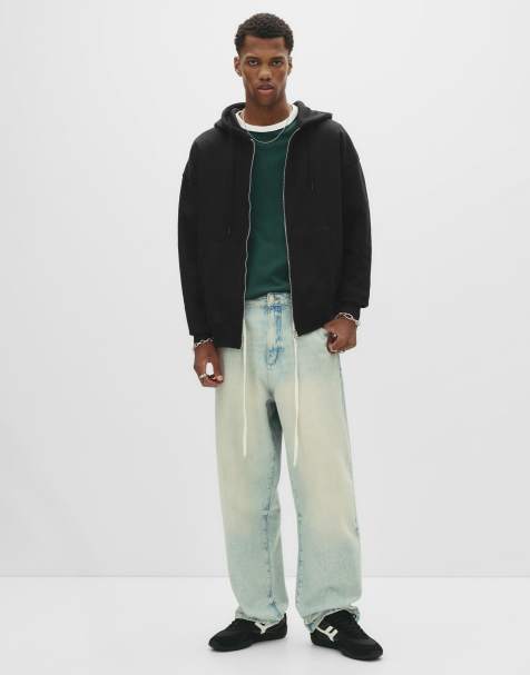 Pull&Bear - Basic hoodie met rits in zwart - view 1