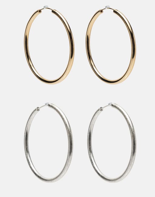 Pull&Bear Basic hoop earrings in gold, 2 of 4
