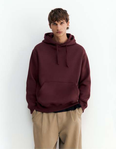 Pull&Bear basic huvtröja med huva i burgundy - view 1