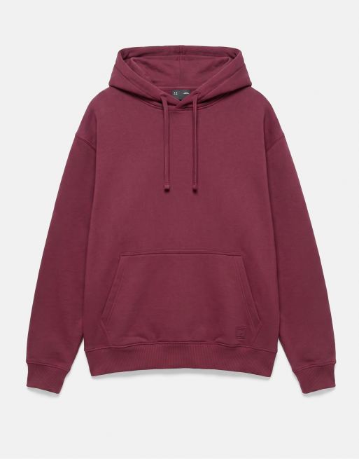Pull&Bear basic huvtröja med huva i burgundy, 5 av 7