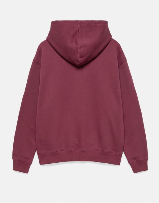Pull&Bear basic huvtröja med huva i burgundy, 7 av 7