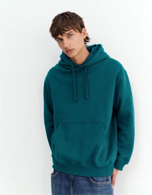 Pull&Bear basic huvtröja med huva i flaskgrön, 3 av 7