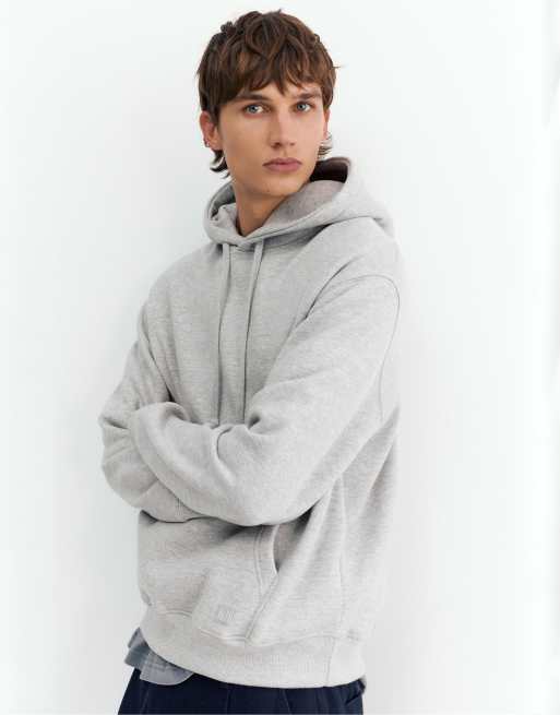 Pull&Bear basic huvtröja med huva i gråmelerad, 3 av 7