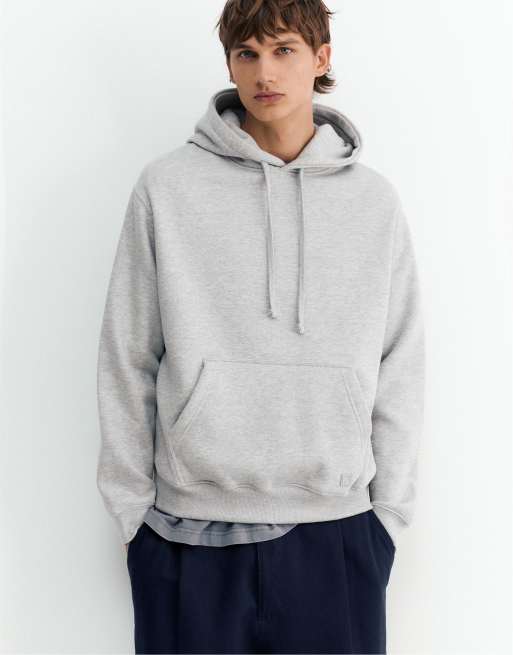 Pull&Bear basic huvtröja med huva i gråmelerad, 7 av 7