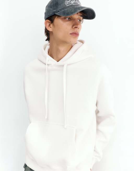 Pull&Bear basic huvtröja med huva i off white, 3 av 7