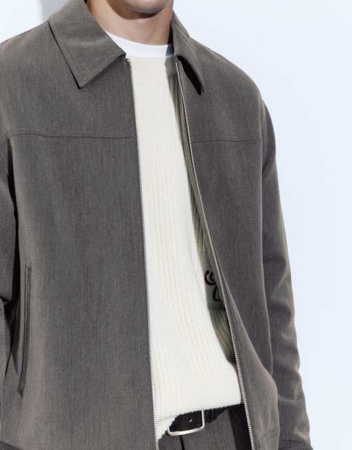 Pull&Bear basic jacka med dragkedja i grått, 3 av 7