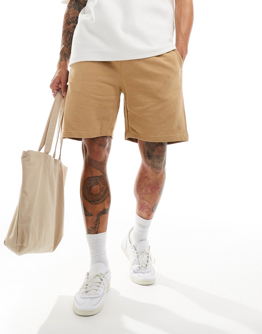 Pull & Bear Basic Jersey Shorts In Tan-neutral