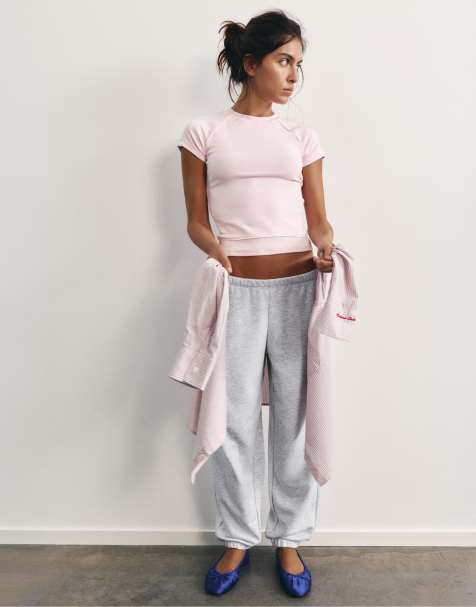 Pull&Bear Basic jogger trousers in grey marl - view 1