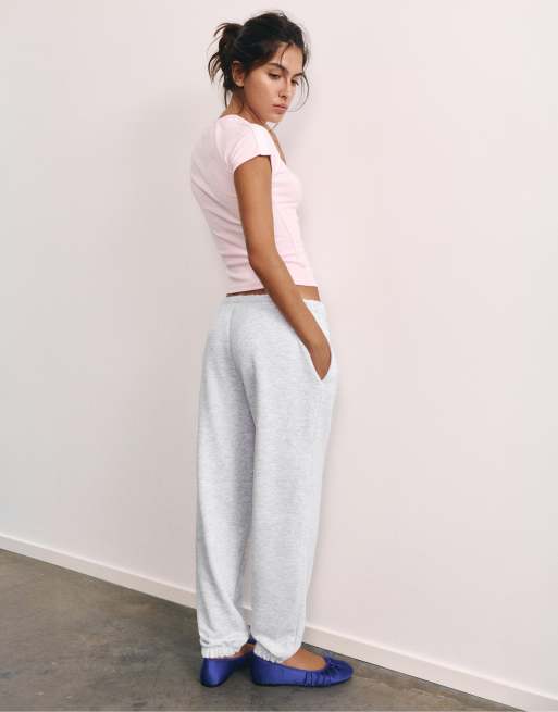 Pull&Bear basic joggingbyxor i gråmelerad, 2 av 7