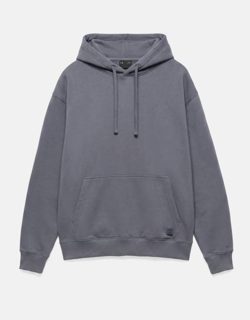 Pull&Bear Basic Kapuzenpullover in Graublau, 5 von 7