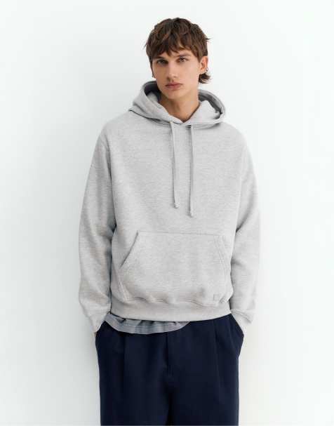 Pull&Bear Basic Kapuzenpullover in Graumeliert - view 1