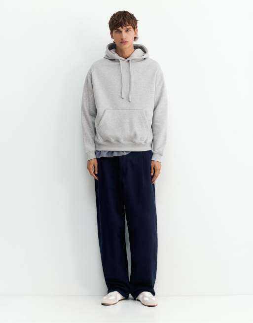 Pull&Bear Basic Kapuzenpullover in Graumeliert, 4 von 7