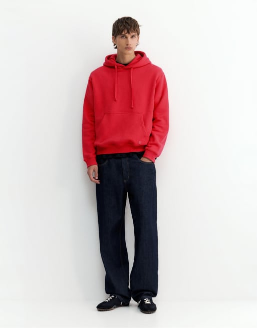 Pull&Bear Basic Kapuzenpullover in Rot, 4 von 7