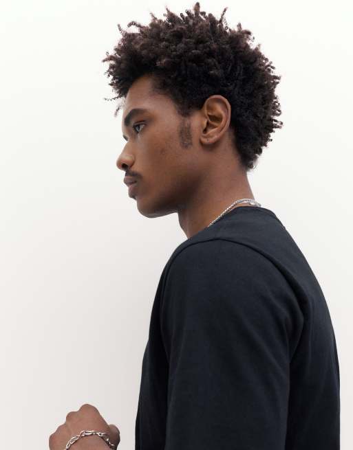 Pull&Bear - Basic katoenen T-shirt met korte mouwen in zwart , 3 van 7