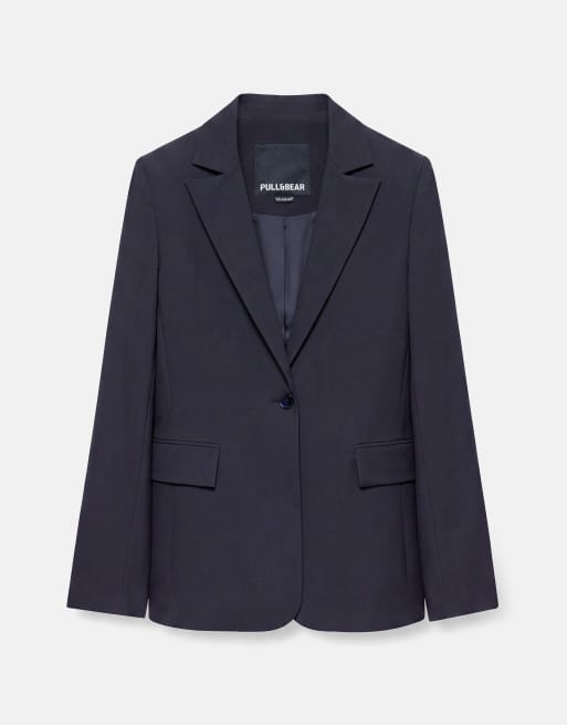 Pull&Bear basic kavaj i marinblått, 6 av 7