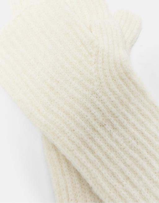 Pull&Bear Basic knit mittens in beige, 3 of 4