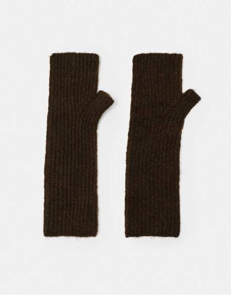 Pull&Bear Basic knit mittens in brown - view 1
