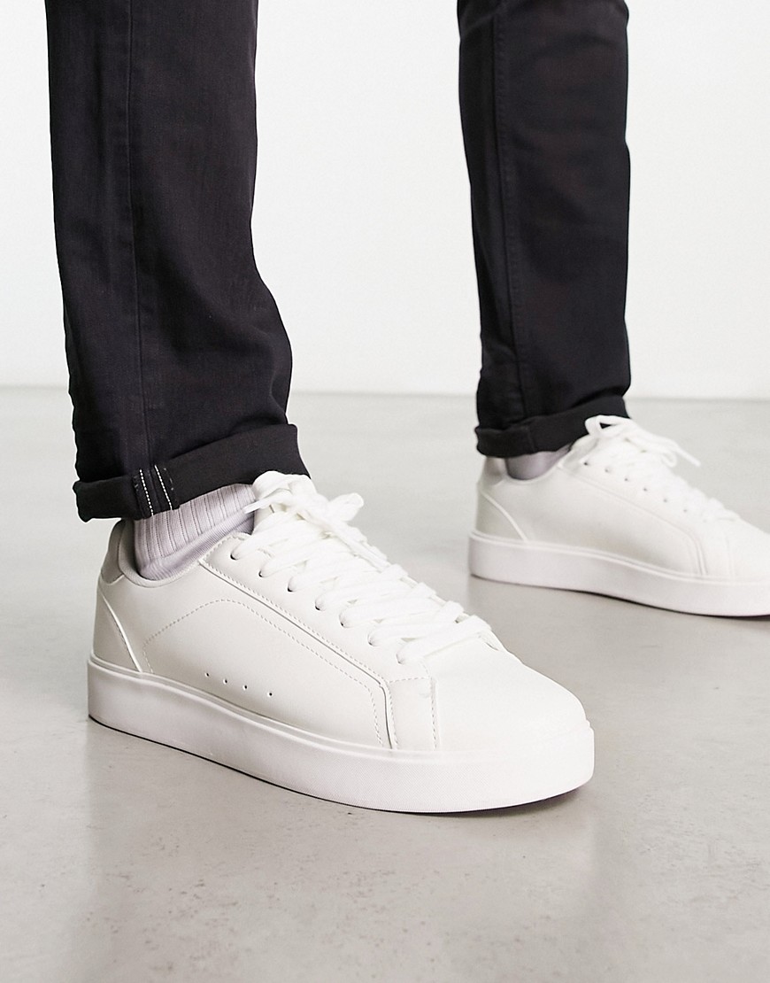 Pull & Bear basic lace-up trainer in white