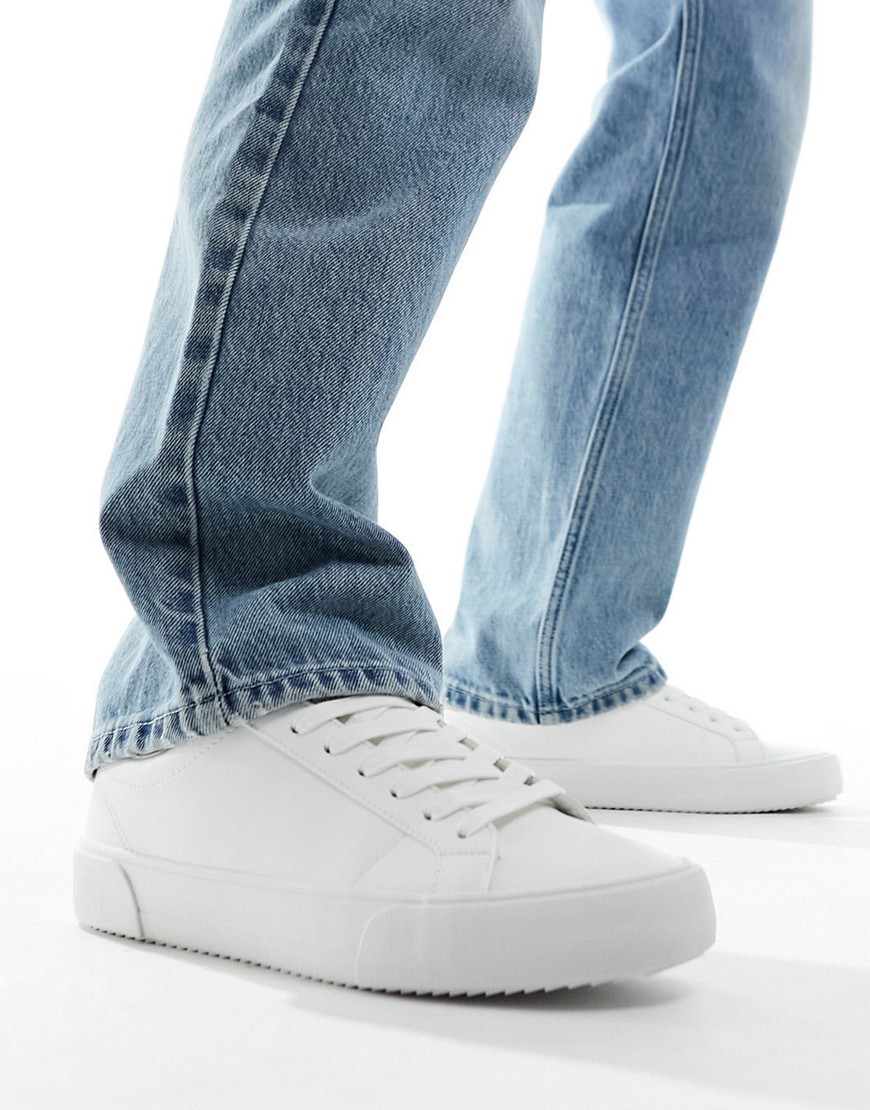 Pull & Bear basic lace up trainers in white