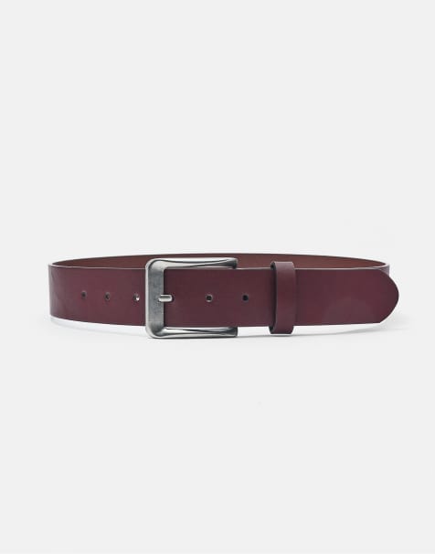 Pull&Bear Basic leather effect belt in burgundy - view 1