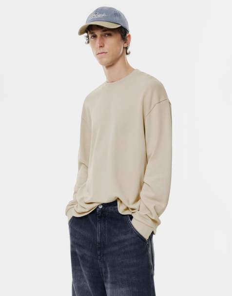 Pull&Bear Basic long sleeve sweatshirt in stone - view 1