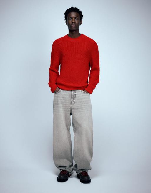 Pull&Bear Basic maglione in maglia bouclé rosso, 4 di 7