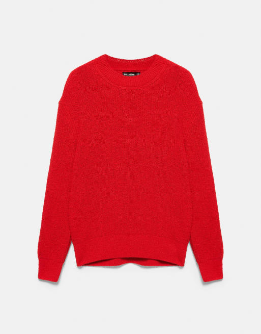 Pull&Bear Basic maglione in maglia bouclé rosso, 5 di 7