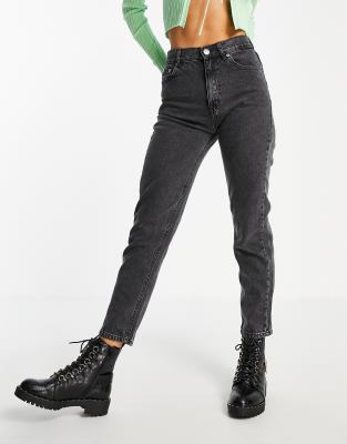 Pull & Bear elasticated waist mom jean in washed black