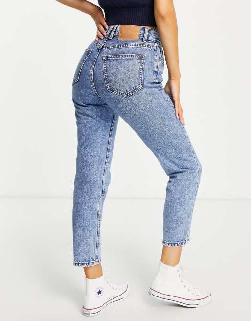 Pull&Bear - Basic mom jeans met hoge taille in middenblauw , 3 van 4