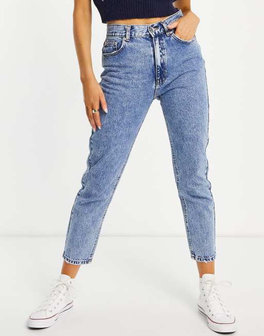 Pull&Bear - Basic mom jeans met hoge taille in middenblauw , 4 van 4