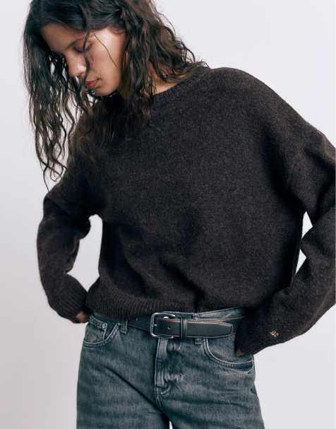 Pull&Bear – Basic – Mörkbrun, stickad tröja - view 1