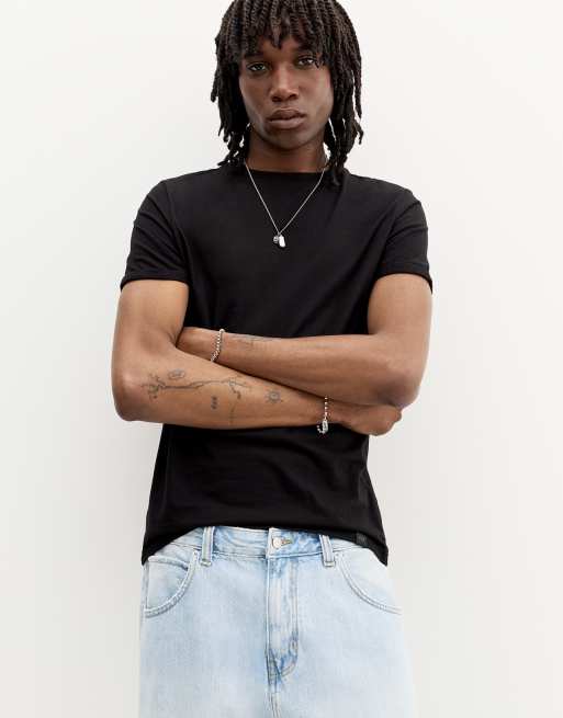 Pull&Bear basic muscle fit t-shirt in black