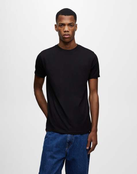 Pull&Bear Basic muscle fit t-shirt in black - view 1